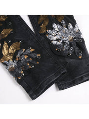 Embroidery Sequin Mid-rise Men's Jeans