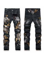 Embroidery Sequin Mid-rise Men's Jeans