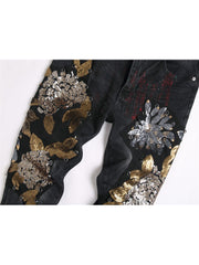 Embroidery Sequin Mid-rise Men's Jeans