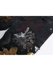 Embroidery Sequin Mid-rise Men's Jeans