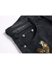 Embroidery Sequin Mid-rise Men's Jeans