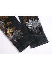 Embroidery Sequin Mid-rise Men's Jeans