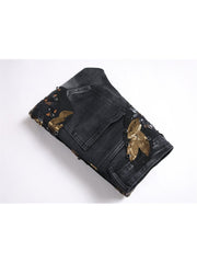 Embroidery Sequin Mid-rise Men's Jeans