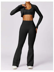 Solid Color High Rise Over Sleeve Yoga Sets