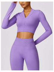 Solid Color High Rise Over Sleeve Yoga Sets