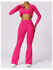 Solid Color High Rise Over Sleeve Yoga Sets