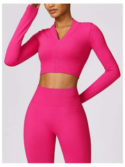 Solid Color High Rise Over Sleeve Yoga Sets