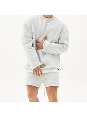 Men's Fitness Loose Casual Long Sleeve Sweater And Shorts Set