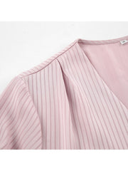 Hollow-out Striped Single Breasted Long Sleeve Blouses