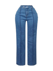 Hollow-out Split Hem Double-breasted Jeans