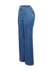 Hollow-out Split Hem Double-breasted Jeans