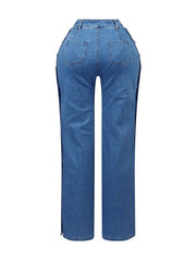 Hollow-out Split Hem Double-breasted Jeans