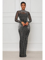 Beading Fringe Rhinestones Maxi Dress