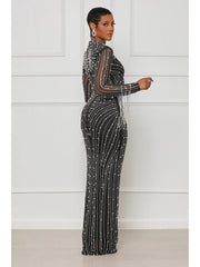 Beading Fringe Rhinestones Maxi Dress