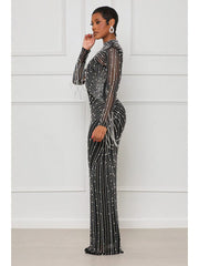 Beading Fringe Rhinestones Maxi Dress