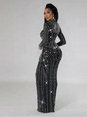 Beading Fringe Rhinestones Maxi Dress