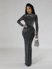 Beading Fringe Rhinestones Maxi Dress