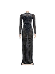 Beading Fringe Rhinestones Maxi Dress