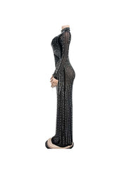 Beading Fringe Rhinestones Maxi Dress