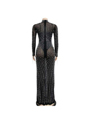 Beading Fringe Rhinestones Maxi Dress