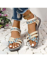 Contrast Color Geometric Pattern Flat Heel Sandals