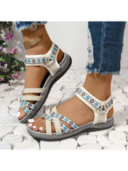 Contrast Color Geometric Pattern Flat Heel Sandals