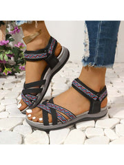 Contrast Color Geometric Pattern Flat Heel Sandals