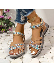 Contrast Color Geometric Pattern Flat Heel Sandals