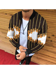 Print Zipper Long Sleeve Men's Jackets