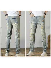 Washed Ripped Straight Jeans