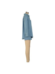 Distressed Denim Loose Shirt Short Sets