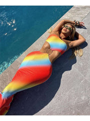 Rainbow Gradient Hollow-out Strapless Maxi Dresses