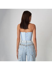 Patchwork Long Sleeve Single Breasted Denim Pant Set