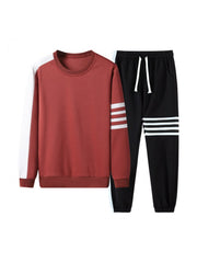 Stylish Color Matching Crewneck Loose Long Sets