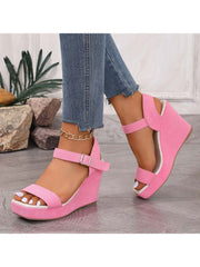 Chic Peep Toe Solid Color Wedge Sandals Women