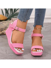 Chic Peep Toe Solid Color Wedge Sandals Women