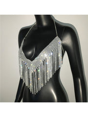 Rhinestone Fringe Backless Design Tops