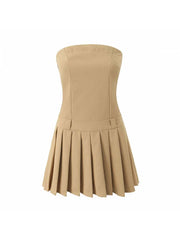 Pure Color Pleated Fitted Mini Dress