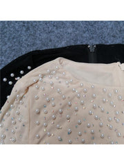 Beading Embellished Long Sleeve Cropped Design Tops