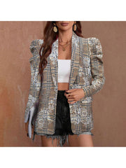 Contrast Color Houndstooth Baggy Blazers