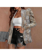 Contrast Color Houndstooth Baggy Blazers