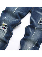 Ripped Washed Fashionable Men's Jeans