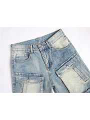 Washed Cargo Denim Men's Short Pants