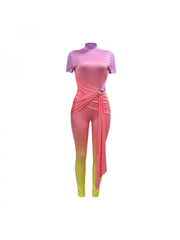 Chic Gradient Colorblock Short Sleeve Jumpsuit