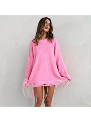 Ripped Woolen See Through Loose Sweater Dress