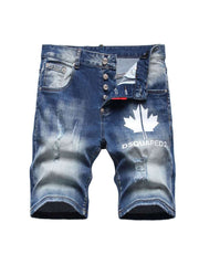 Print Ripped Single Breasted Men's Denim Short Pants