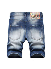 Print Ripped Single Breasted Men's Denim Short Pants