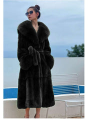 Fluff Lace Up Waist Tie Faux Fur Stylish Long Coat