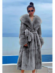 Fluff Lace Up Waist Tie Faux Fur Stylish Long Coat