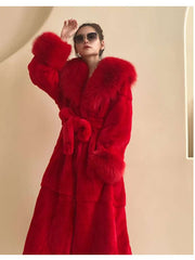 Fluff Lace Up Waist Tie Faux Fur Stylish Long Coat